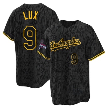 Gavin Lux Men's Replica Los Angeles Dodgers Black Snake Skin City 2024 World Series Champions Jersey